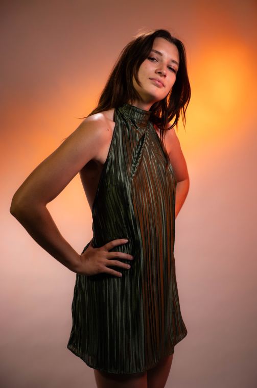 Robe plissée vert olive ENQORE